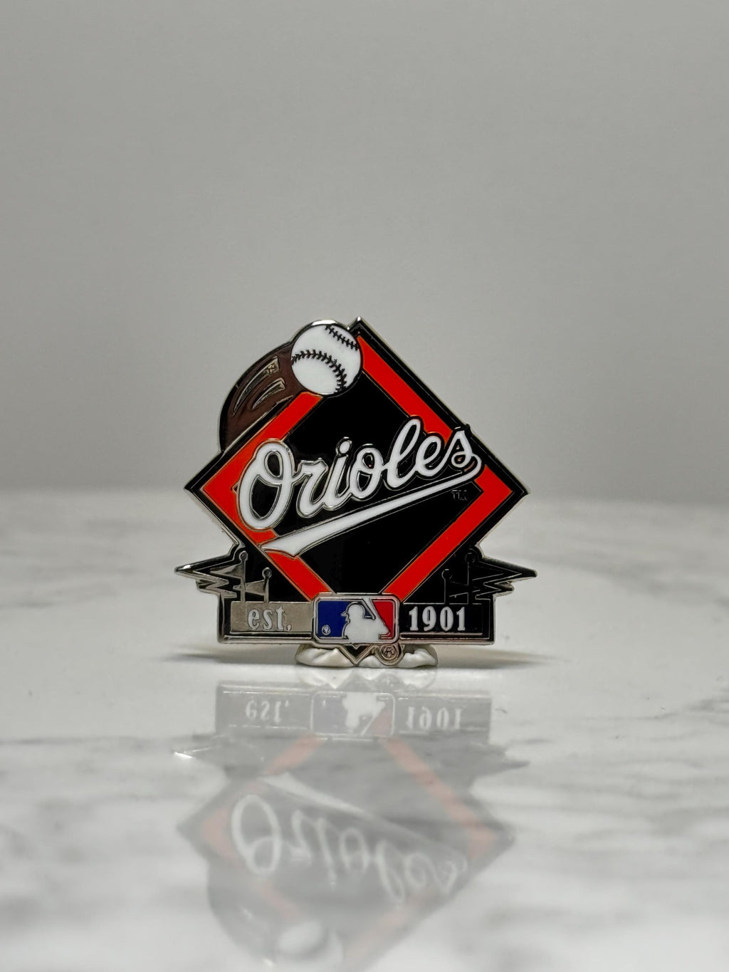 Orioles Baseball Pin: Black Red Silver Enamel - MLB Collectible Accessory