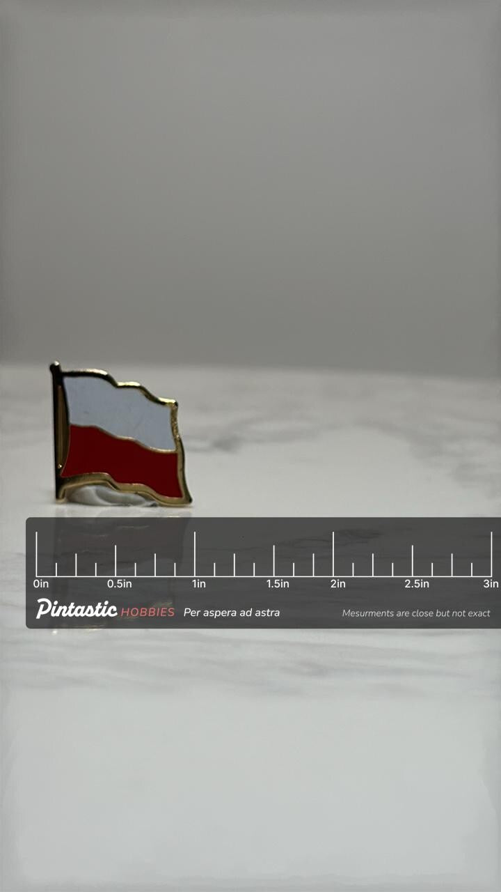 Poland Flag Lapel Pin: Gold Trim Enamel - Patriotic Accessory with ruler overlay for size reference