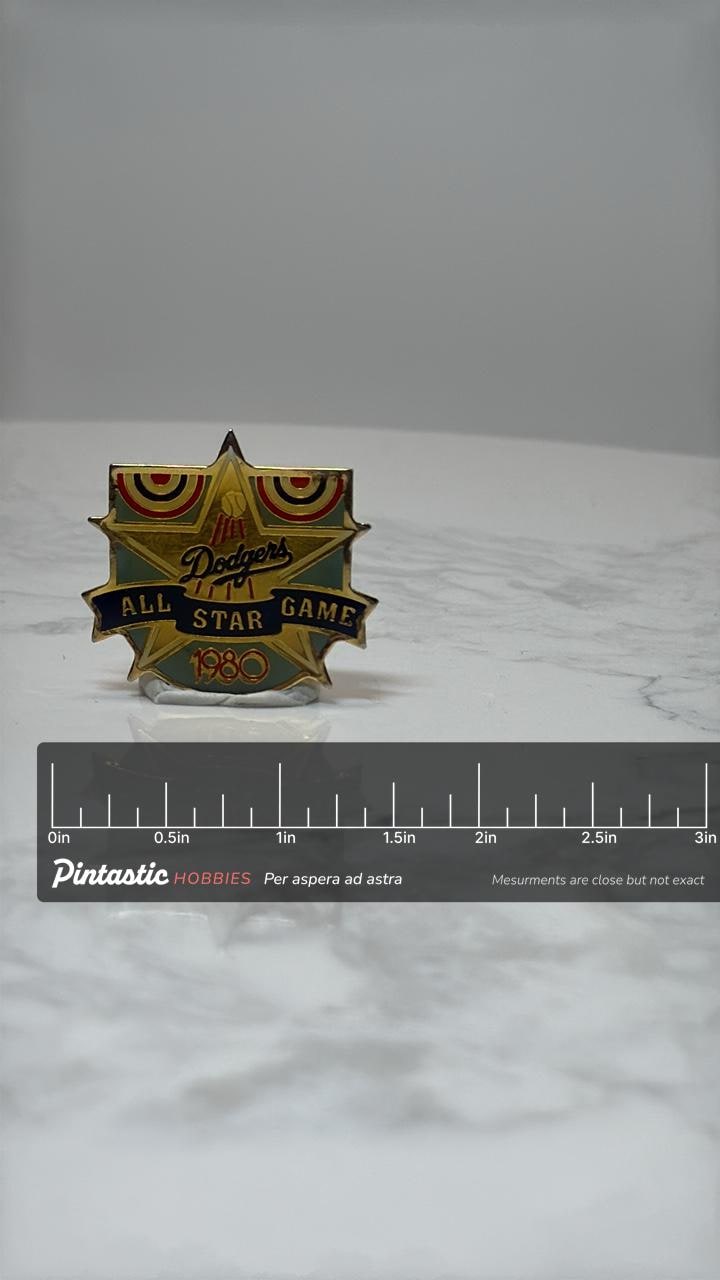 Dodgers All Star Game Pin: Yellow Enamel Star - 1980 Sports Accessory with ruler overlay for size reference
