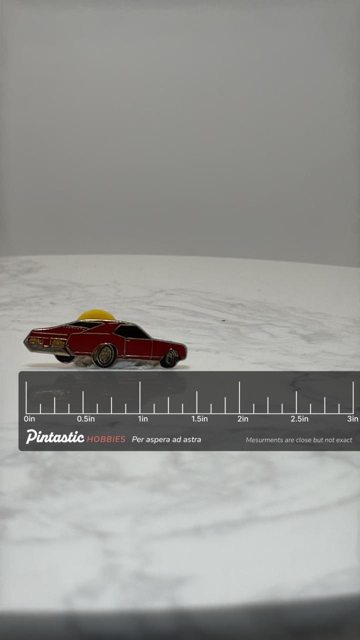 1969 Chevelle Style Muscle Car Pin – Red Classic American Muscle Enamel Lapel Pin with ruler overlay for size reference