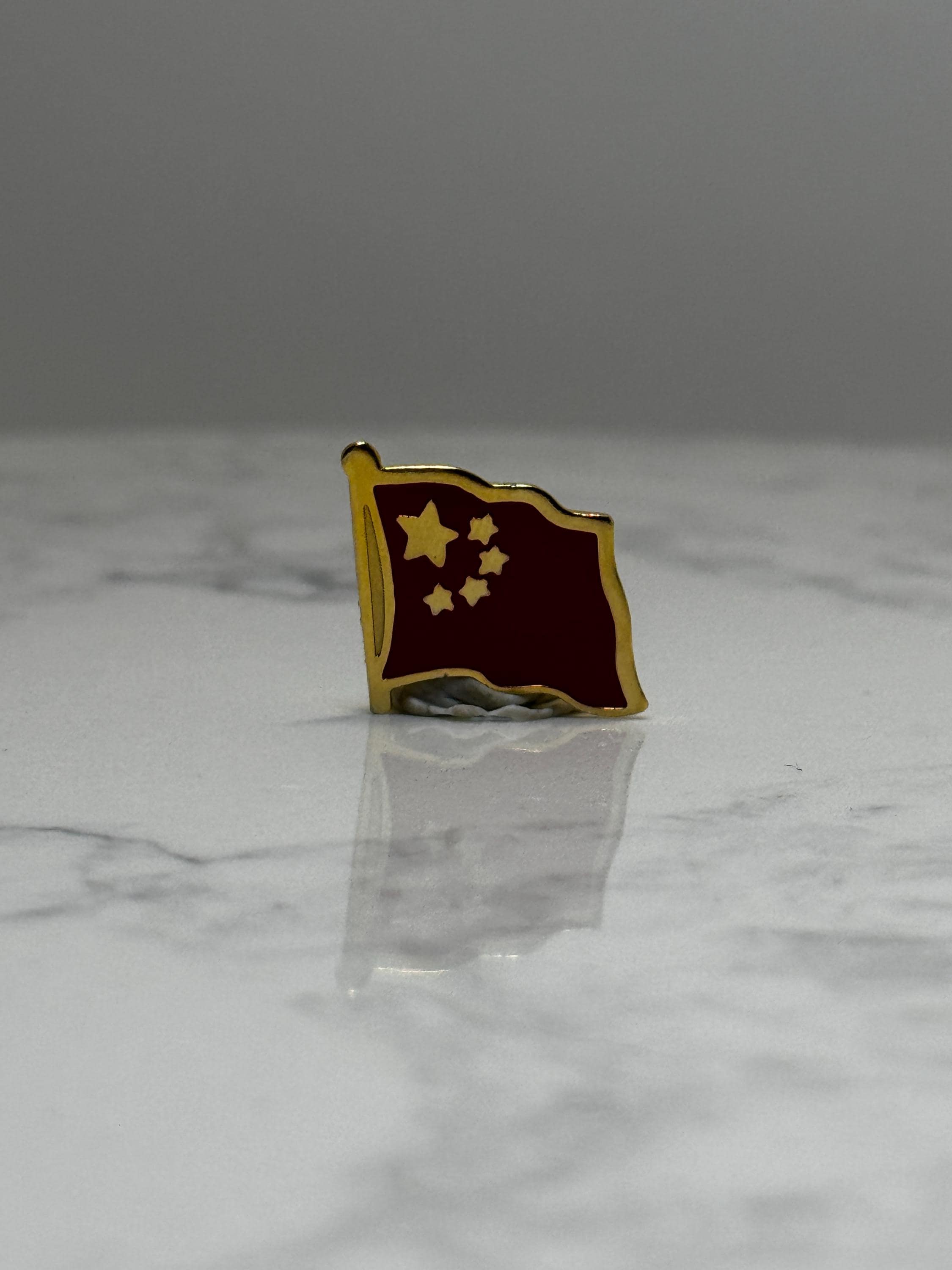China Flag Lapel Pin: Gold Trim Enamel - Patriotic Accessory
