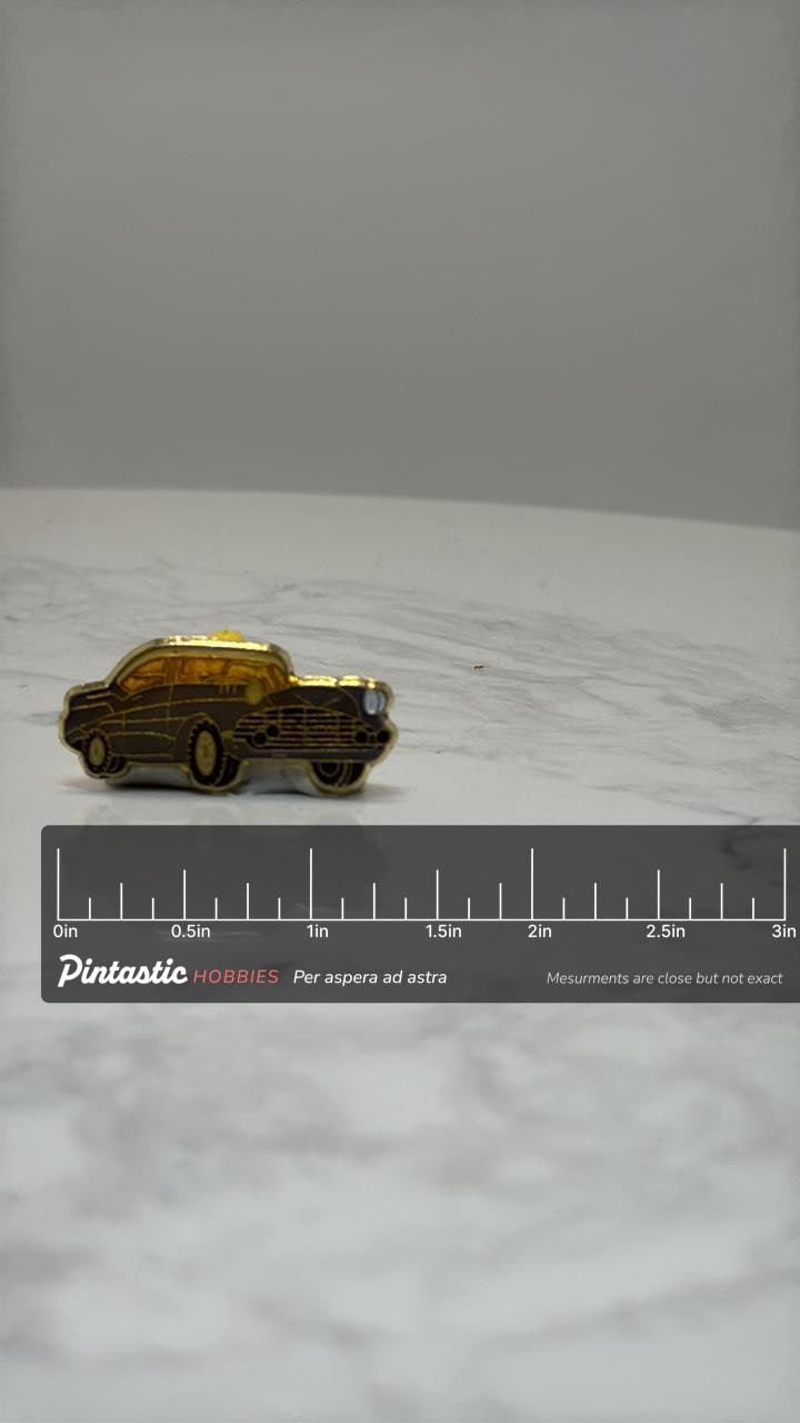 1957 Bel Air Style Pin: Classic 50s Chevy Hardtop - Enamel Car Pin with ruler overlay for size reference
