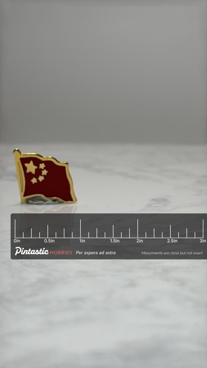China Flag Lapel Pin: Gold Trim Enamel - Patriotic Accessory with ruler overlay for size reference