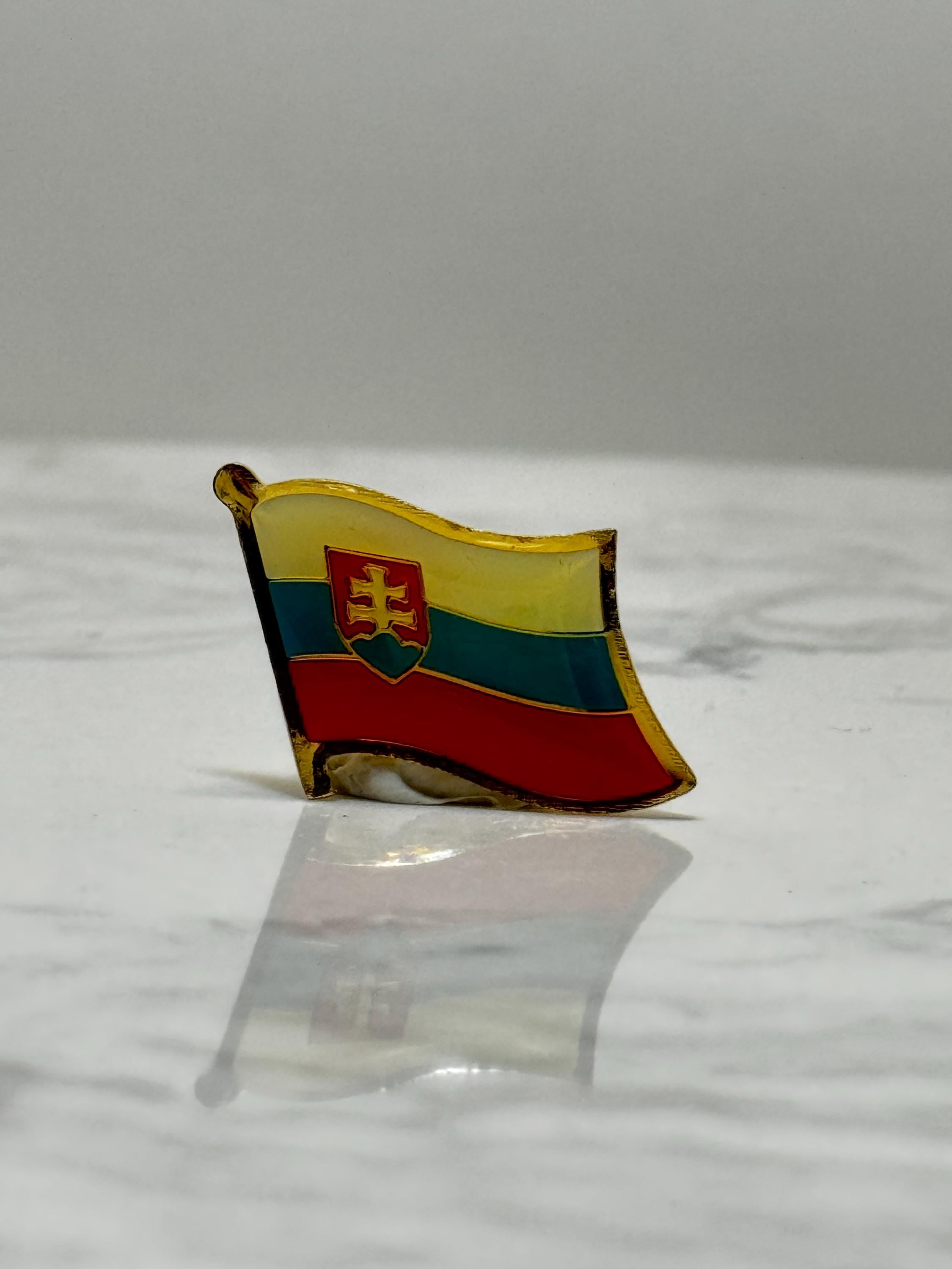 Slovakia Flag Enamel Pin: Gold Trim Red Blue - Vintage Patriotic Accessory
