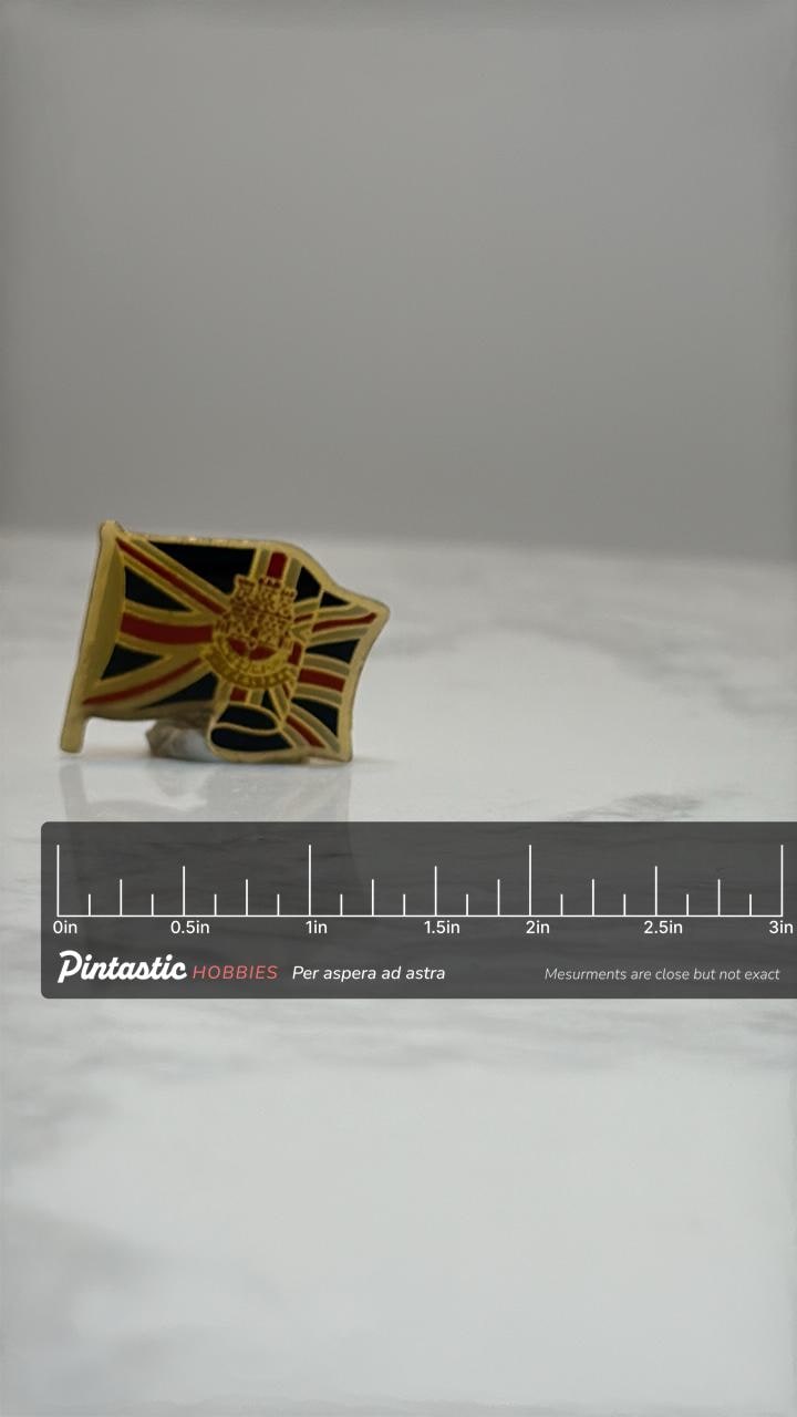 Gibraltar UK Flag Pin: Red/Gold Enamel Finish - Flag Collectible Accessory with ruler overlay for size reference