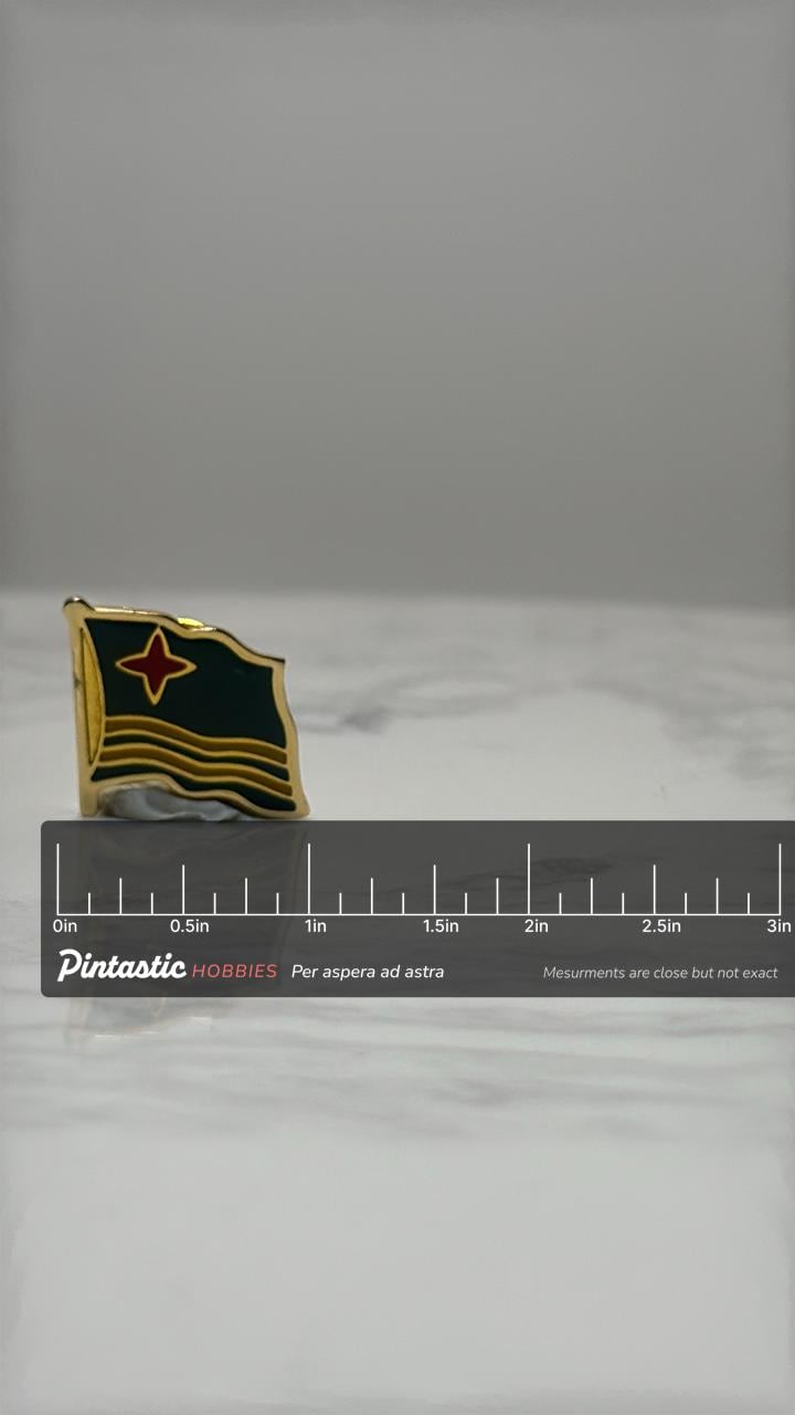 Suriname Flag Lapel Pin: Gold Trim Enamel - Patriotic Accessory with ruler overlay for size reference