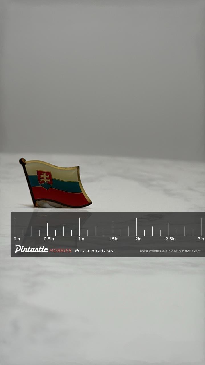 Slovakia Flag Enamel Pin: Gold Trim Red Blue - Vintage Patriotic Accessory with ruler overlay for size reference