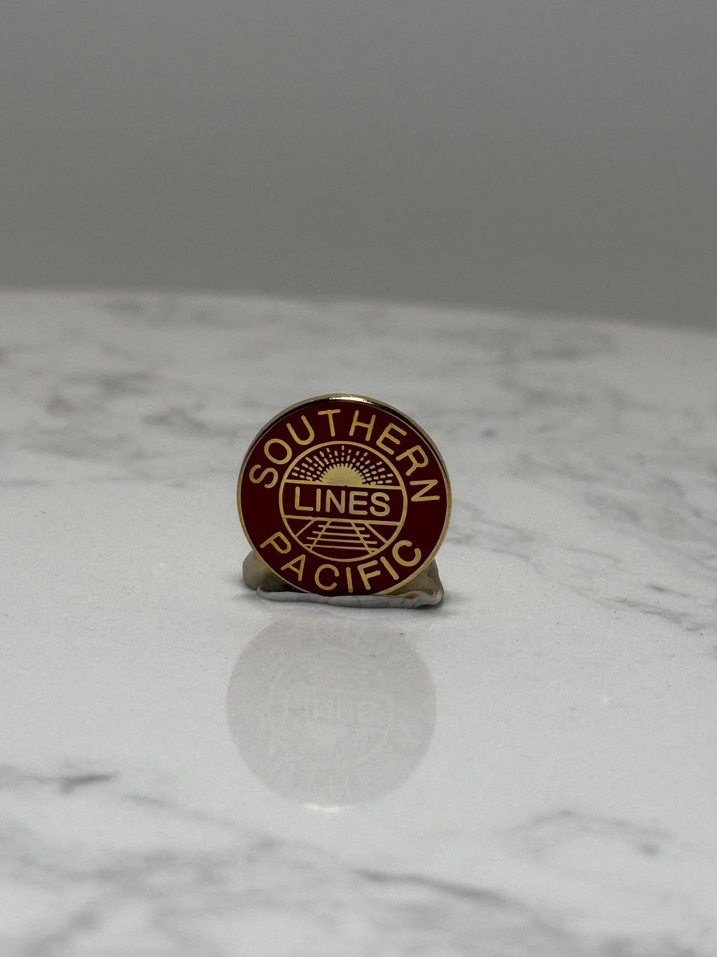 Southern Pacific Lines Pin: Red Enamel Gold Tone - Vintage Railroad Accessory