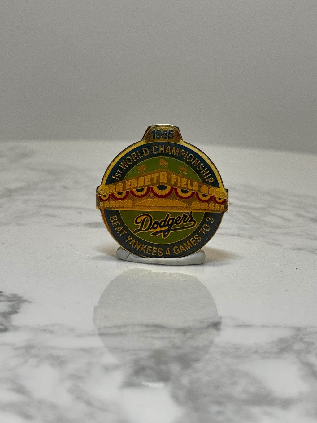 Dodgers 1955 Championship Pin: Gold Enamel - Vintage Baseball Accessory