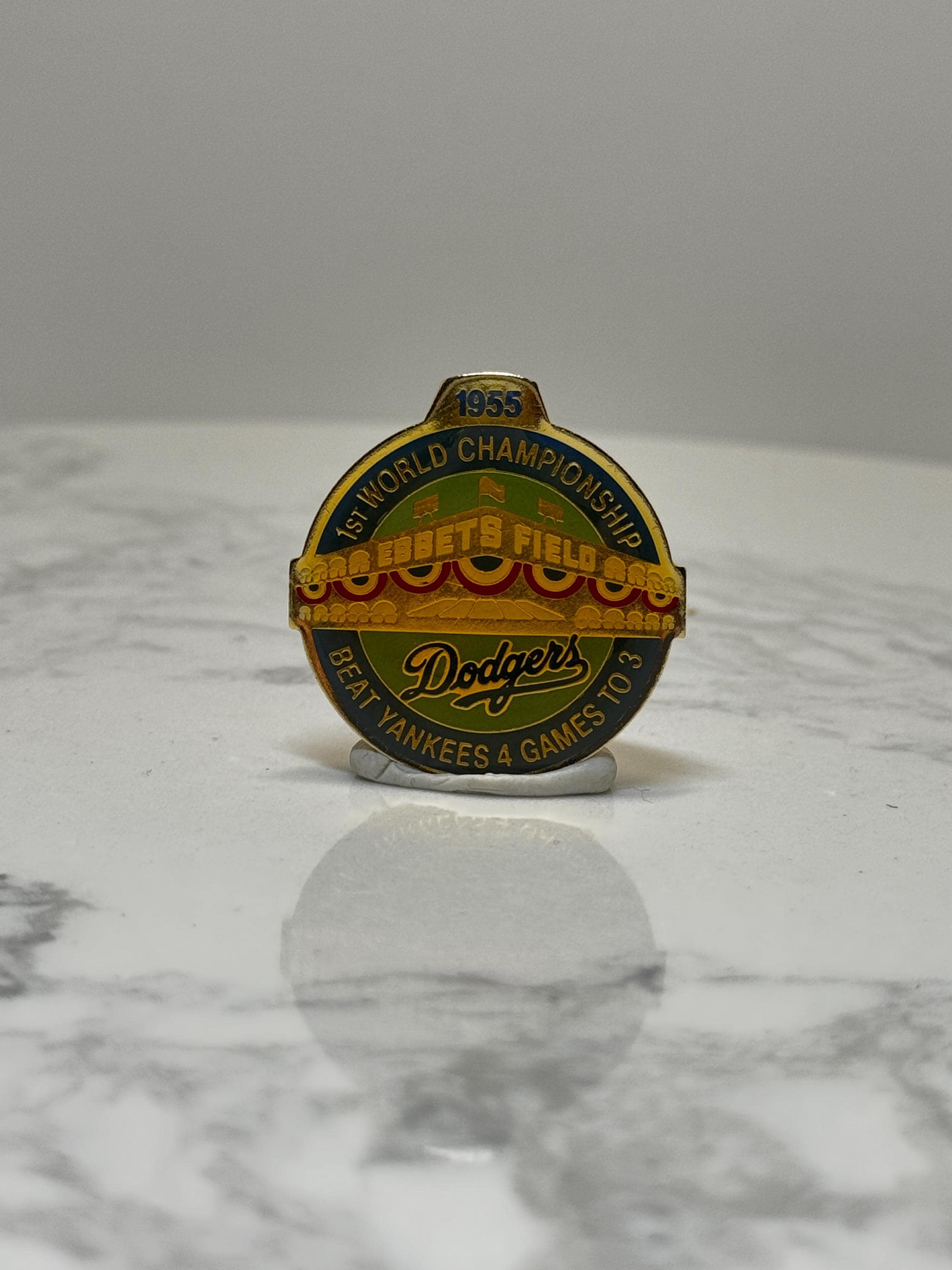 Dodgers 1955 Championship Pin: Gold Enamel - Vintage Baseball Accessory