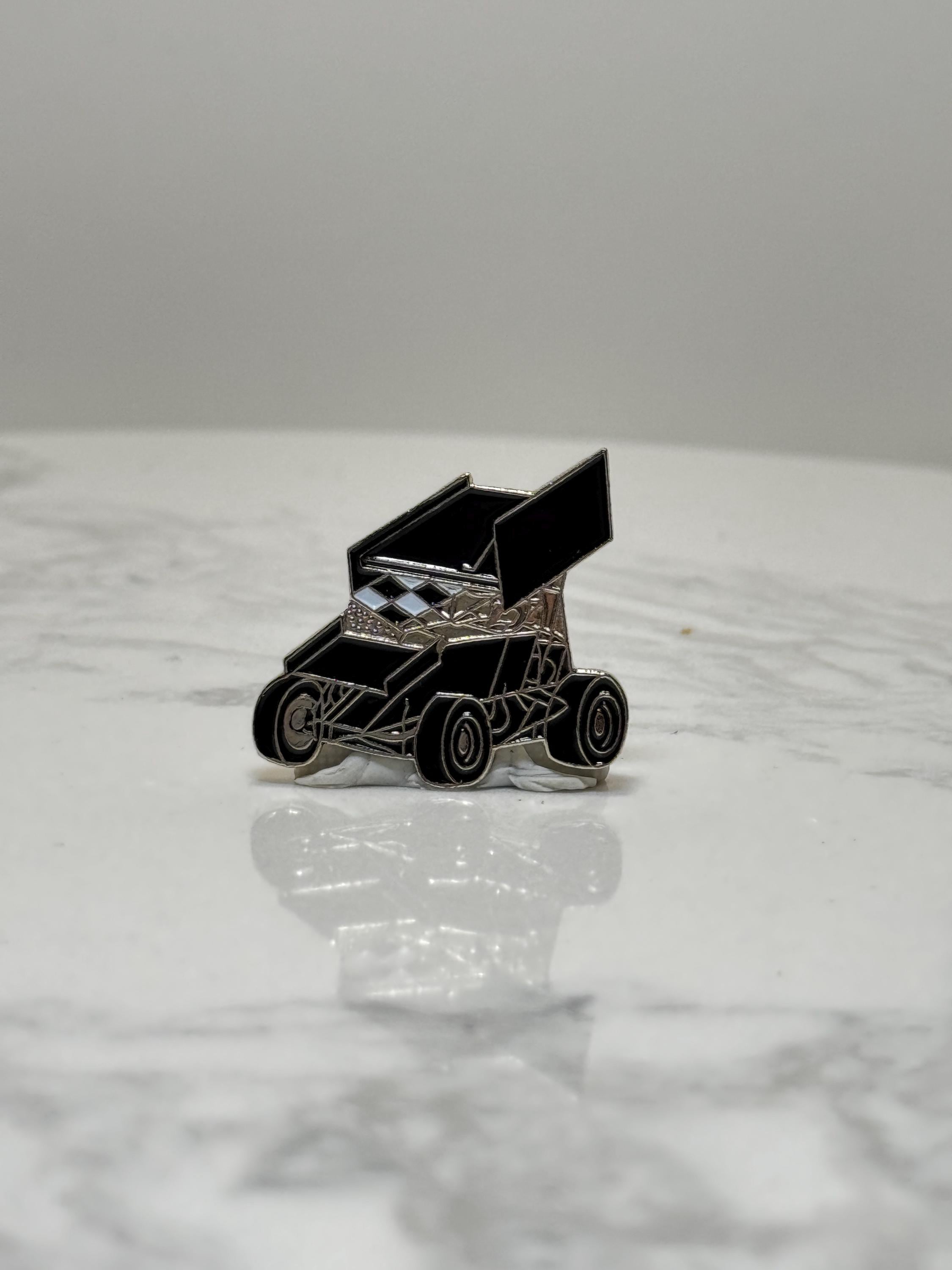 Sprint Car Racing Pin: Black & Silver Enamel - Vintage Motorsports Accessory