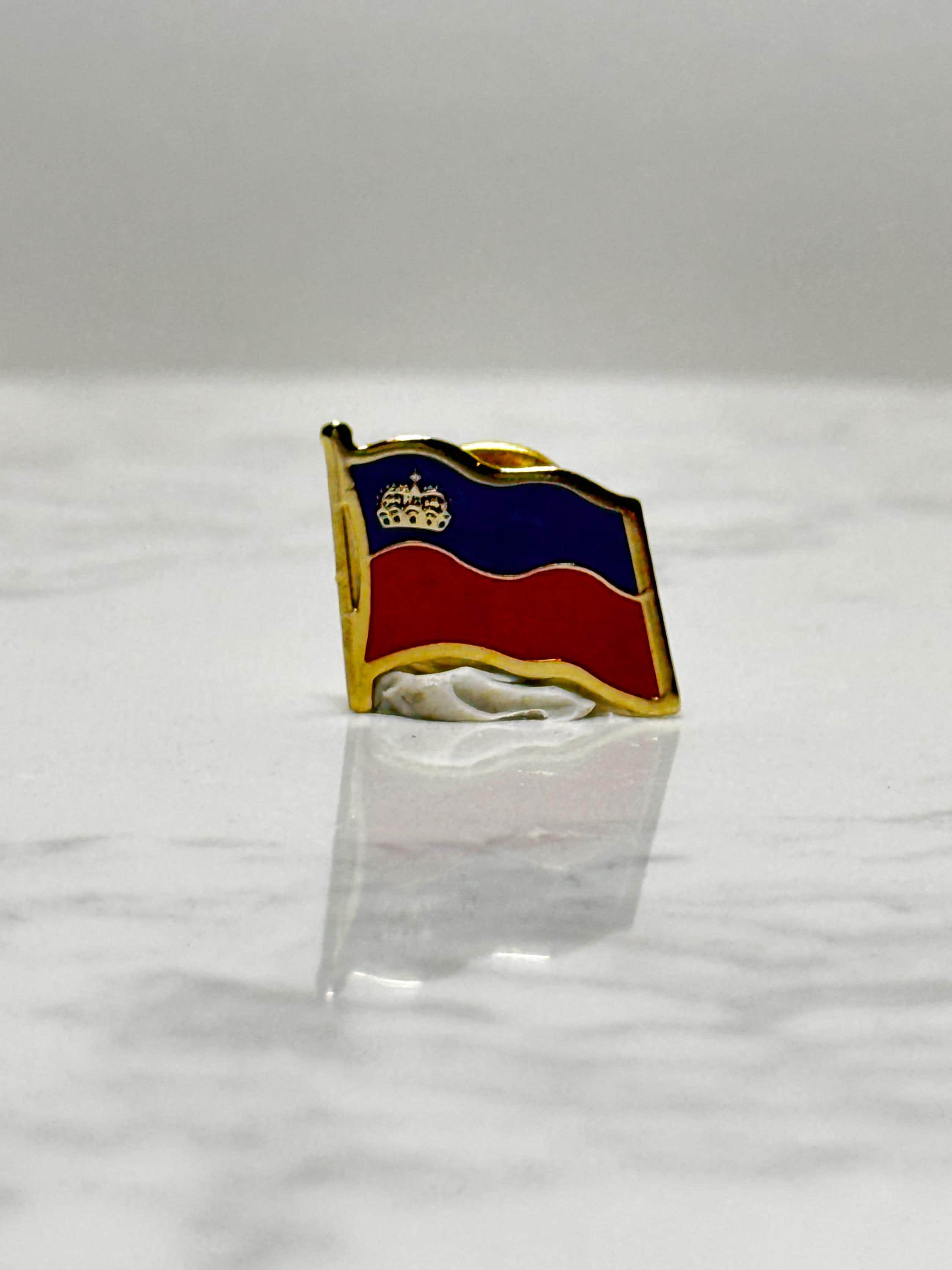 Liechtenstein Flag Pin: Gold Trim Enamel - European Travel Accessory