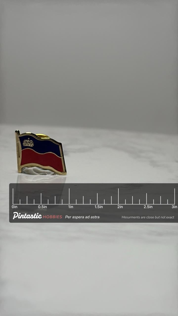 Liechtenstein Flag Pin: Gold Trim Enamel - European Travel Accessory with ruler overlay for size reference