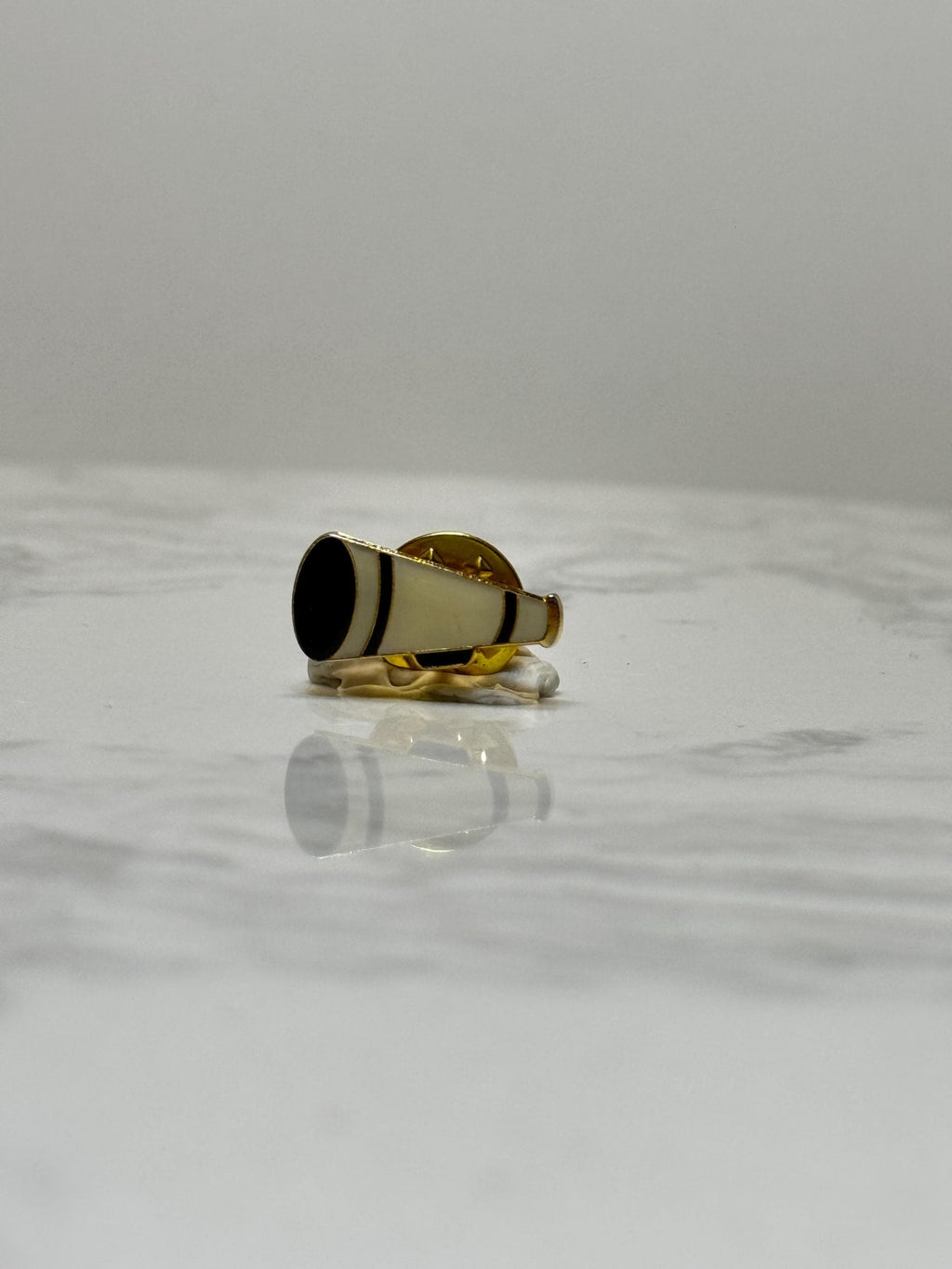 Cheerleader Megaphone Pin: Gold & White Enamel - Vintage Spirit Accessory