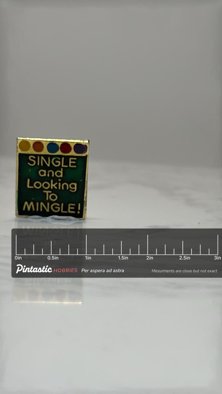 Funny Message Pin: Gold & Green Enamel - Retro Humor Accessory with ruler overlay for size reference
