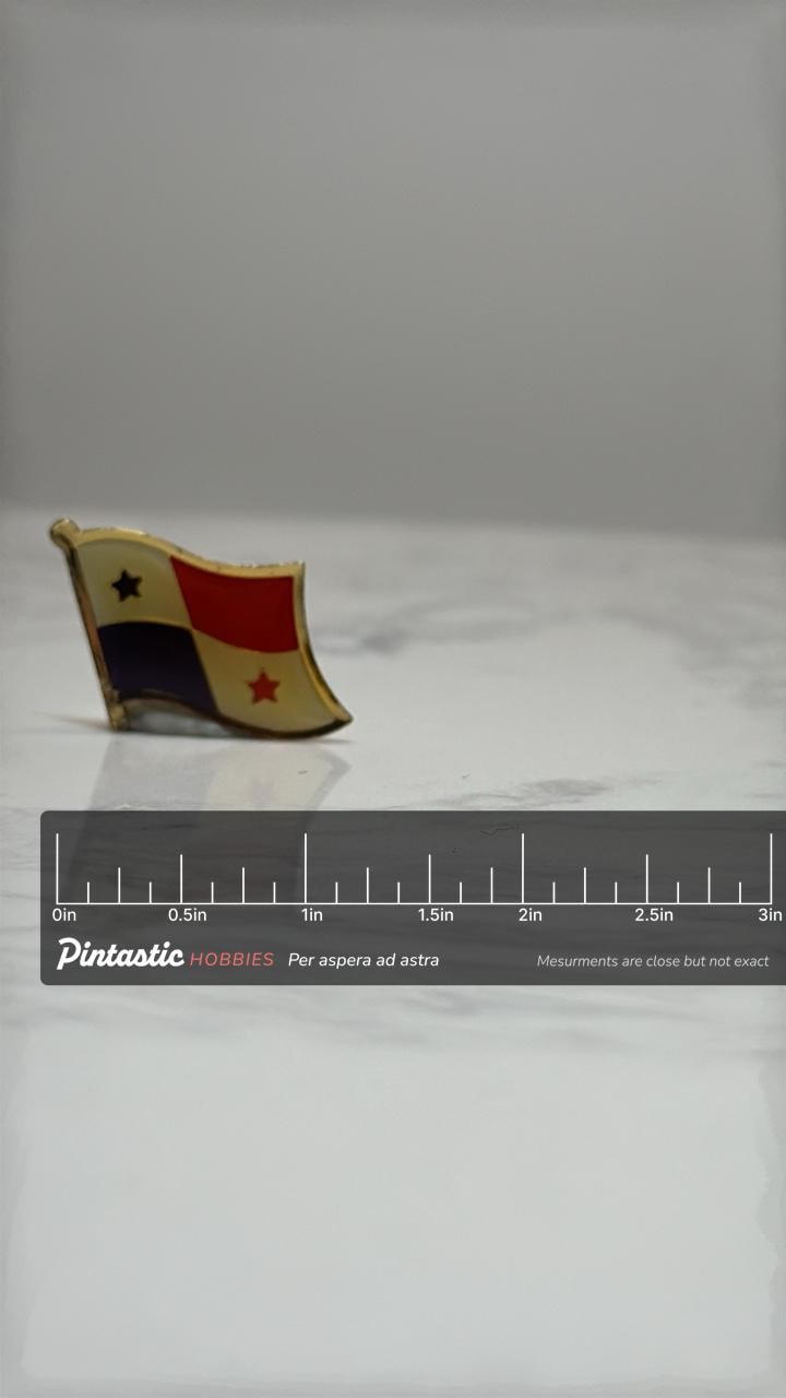 Panama Flag Lapel Pin: Gold Trim Enamel - Vintage Travel Accessory with ruler overlay for size reference