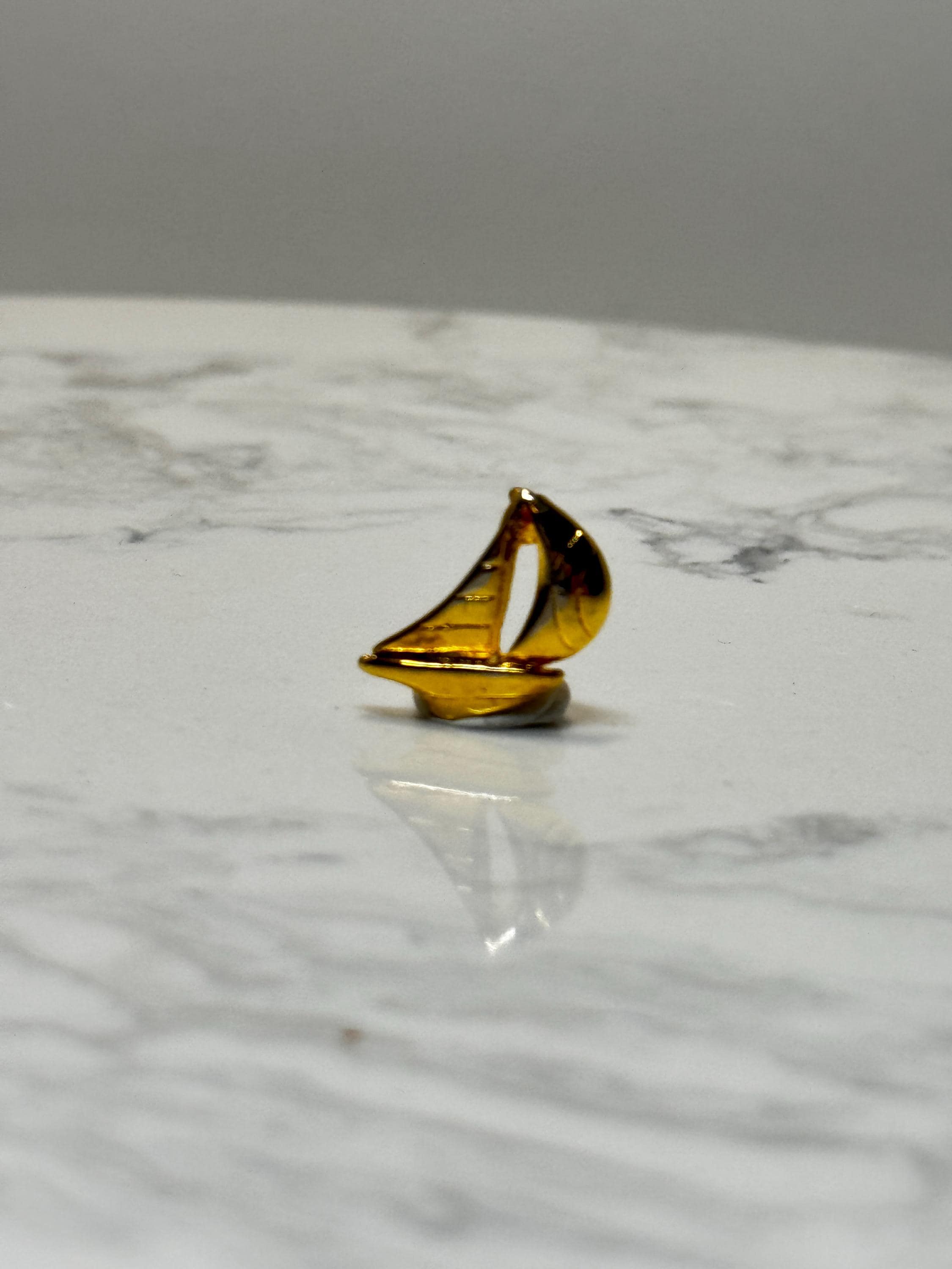Sailboat Lapel Pin: Shiny Gold Tone - Nautical Accessory