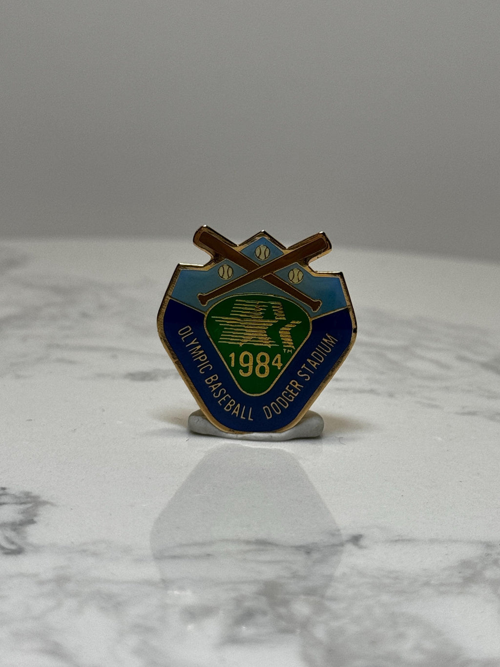 1984 Olympic Baseball Pin: Blue & Green Enamel - Vintage Sports Accessory