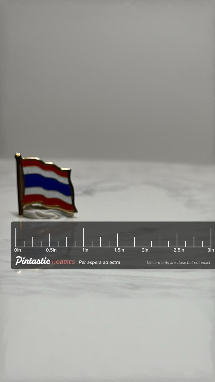 Thailand Flag Lapel Pin: Red White Blue Enamel - Travel Collectible Accessory with ruler overlay for size reference