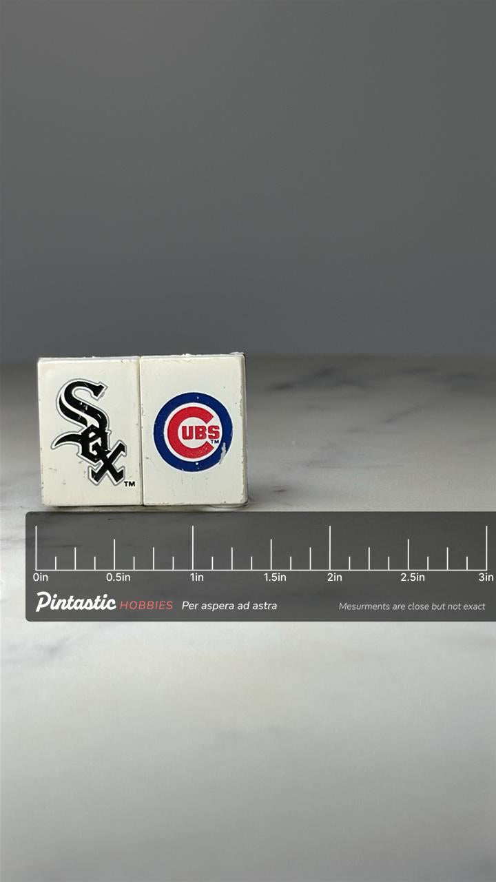 Chicago MLB Logo Pin Set: Enamel Team Colors - Vintage Sports Accessory with ruler overlay for size reference
