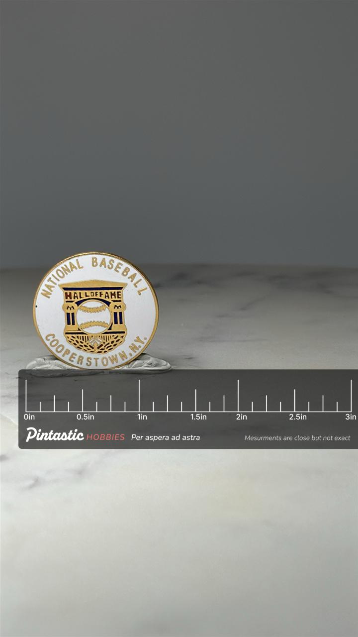 National Baseball Hall of Fame Pin: Gold Enamel - Sports Souvenir with ruler overlay for size reference