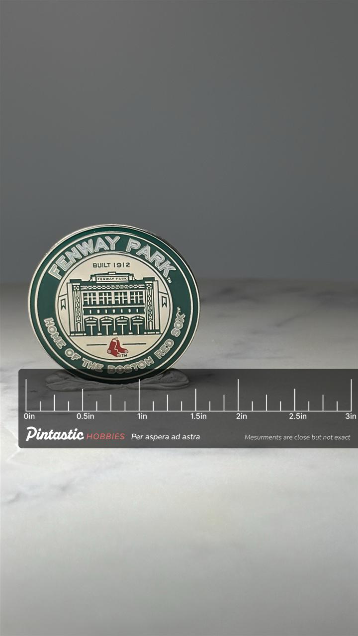 Fenway Park Enamel Pin: Green White - Boston Red Sox Accessory with ruler overlay for size reference
