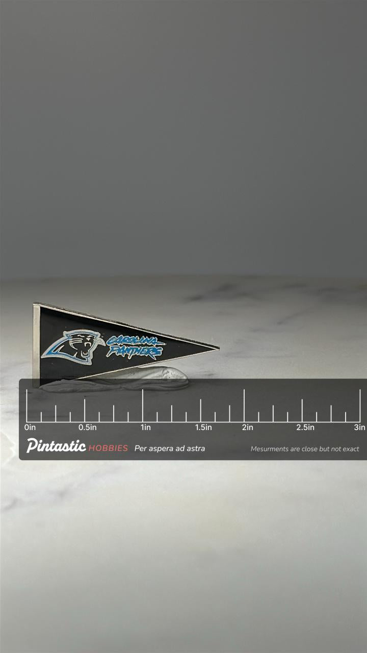 Carolina Panthers Pennant Pin: Black Enamel - NFL Football Accessory with ruler overlay for size reference