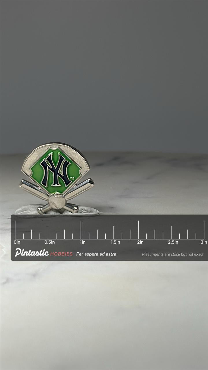 New York Yankees Baseball Pin: Green Enamel - MLB Sports Accessory with ruler overlay for size reference