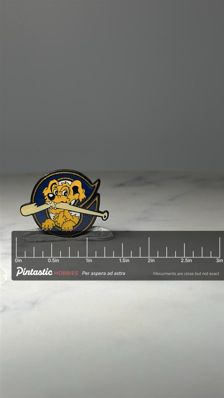 Charleston RiverDogs Pin Minor League Baseball Mascot Lapel Pin Team Logo with ruler overlay for size reference