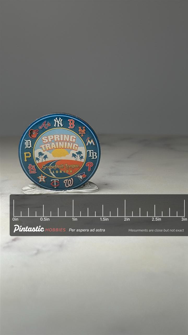 MLB Spring Training Pin: Colorful Enamel - Grapefruit League Florida with ruler overlay for size reference