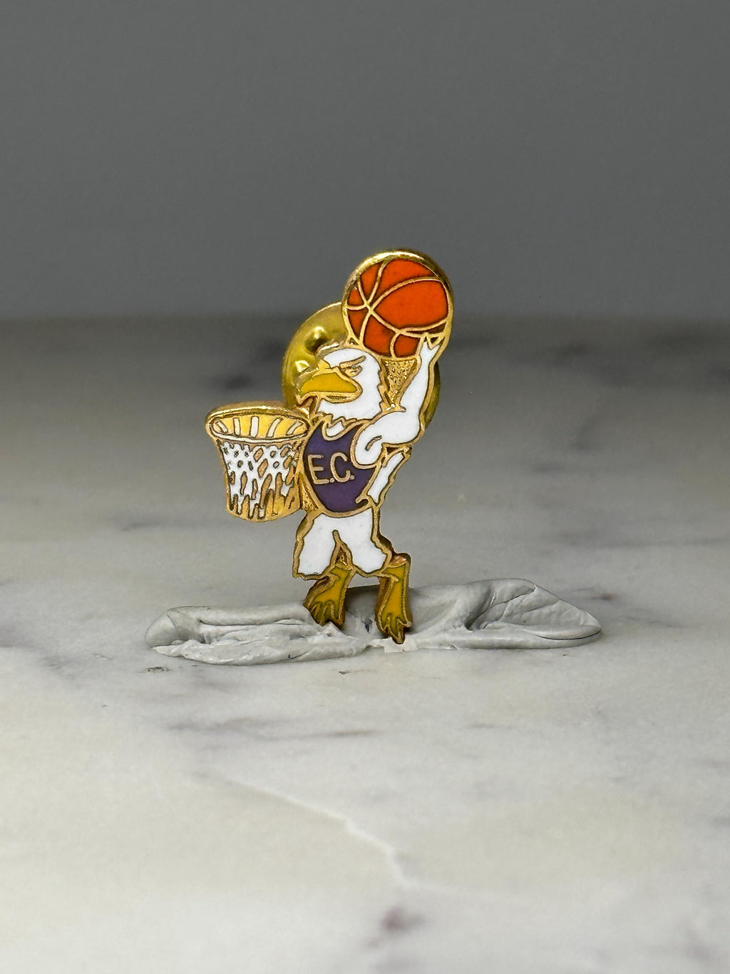 Elmira College Basketball Pin EC Eagles Mascot Lapel Pin Vintage Sports