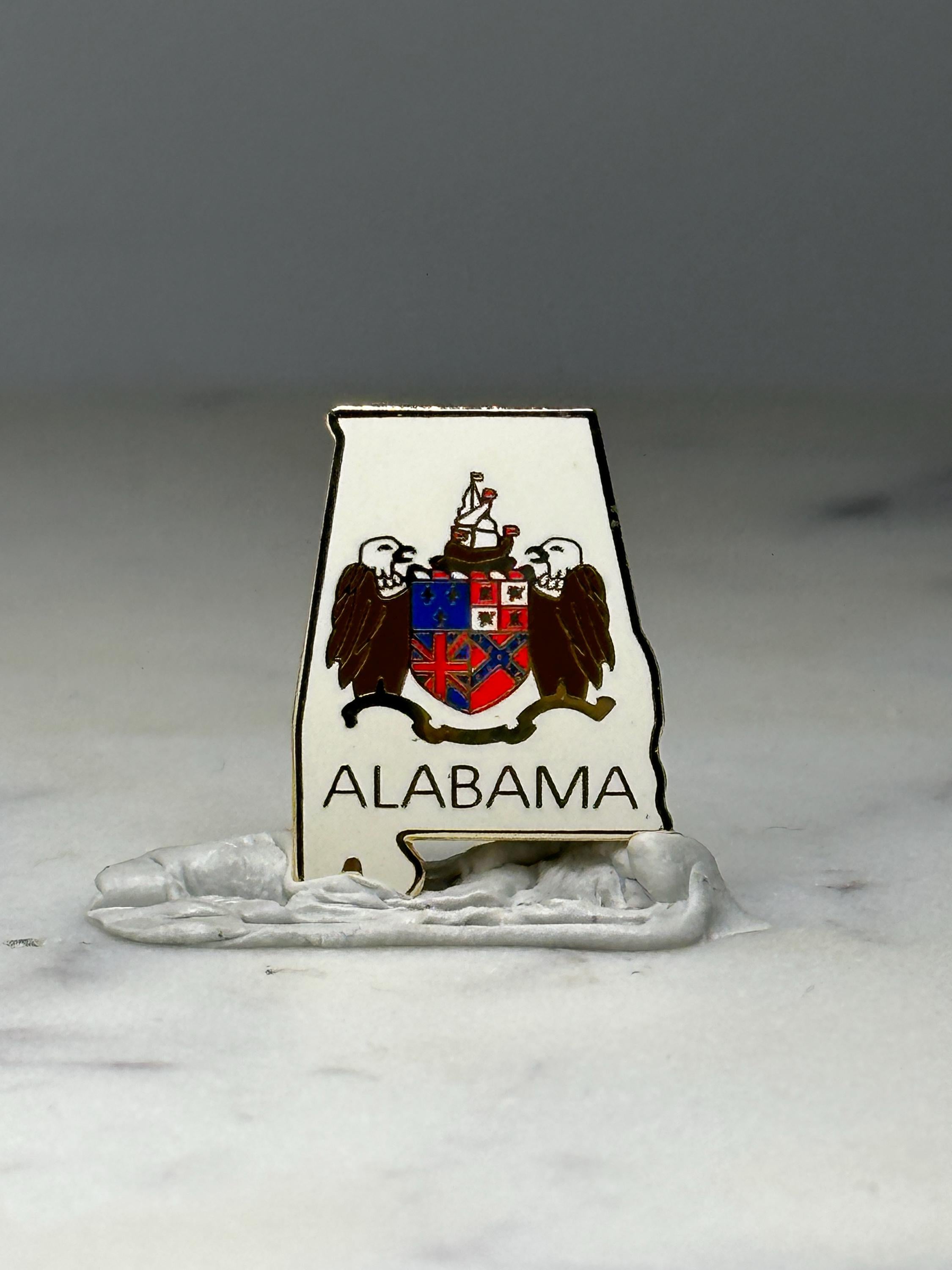 Alabama State Crest Lapel Pin: White Enamel - Souvenir Accessory