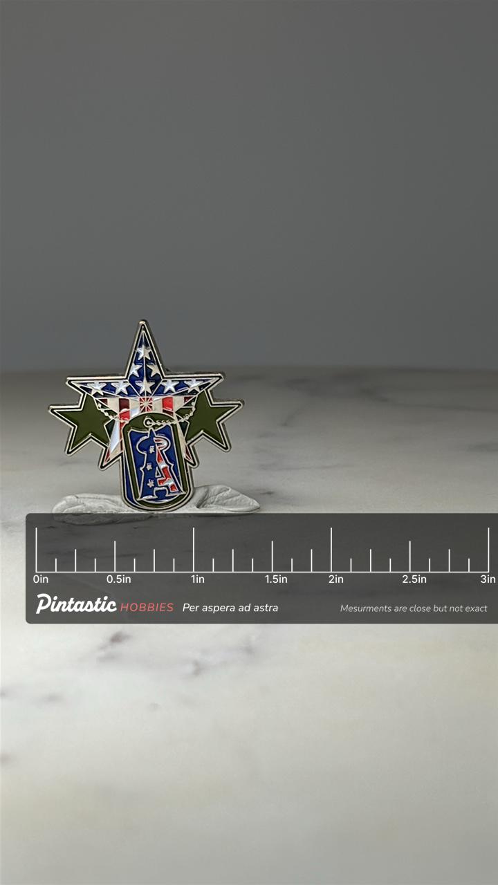 LA Angels Patriotic Pin MLB Military Appreciation Lapel Pin Baseball Collectible with ruler overlay for size reference