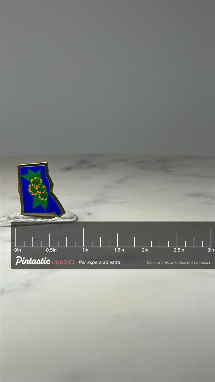 Mississippi State Pin Blue Enamel Magnolia Lapel Pin Souvenir Brooch with ruler overlay for size reference