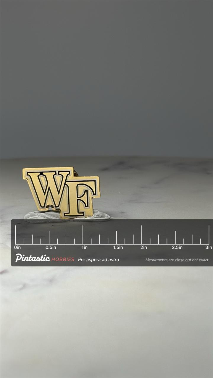 Wake Forest WF Logo Lapel Pin: Gold Tone Enamel - College Accessory with ruler overlay for size reference