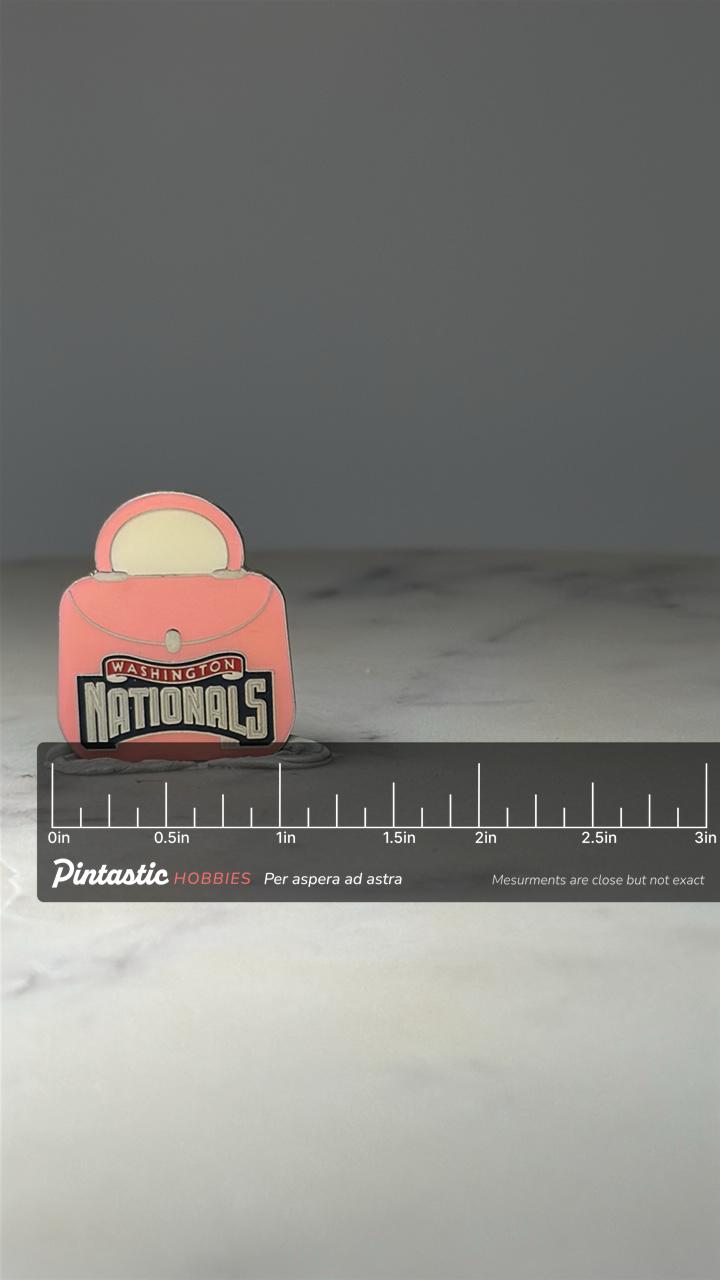 Washington Nationals Purse Pin: Pink Enamel - MLB Baseball Accessory with ruler overlay for size reference
