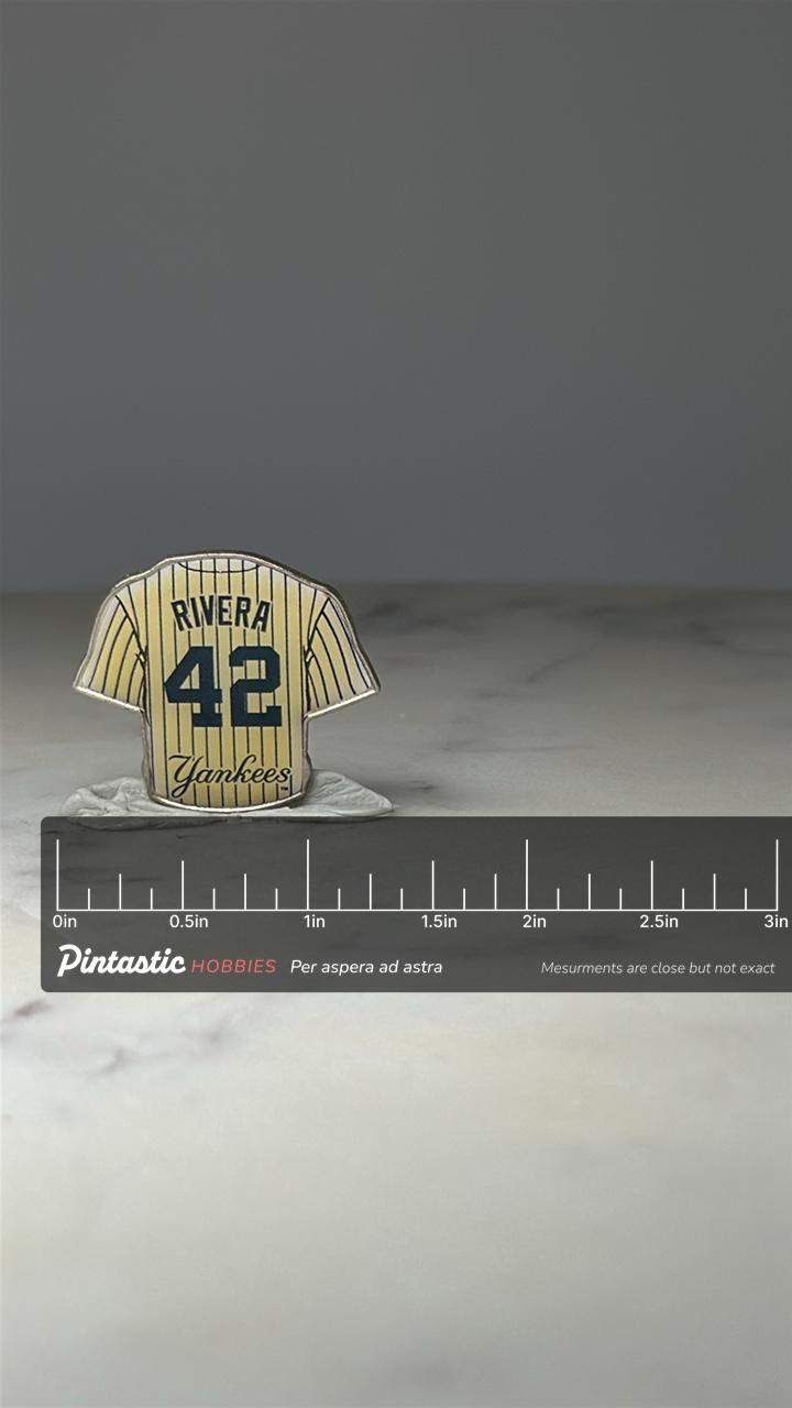New York Yankees Rivera 42 Jersey Pin: Enamel - MLB Baseball Accessory with ruler overlay for size reference