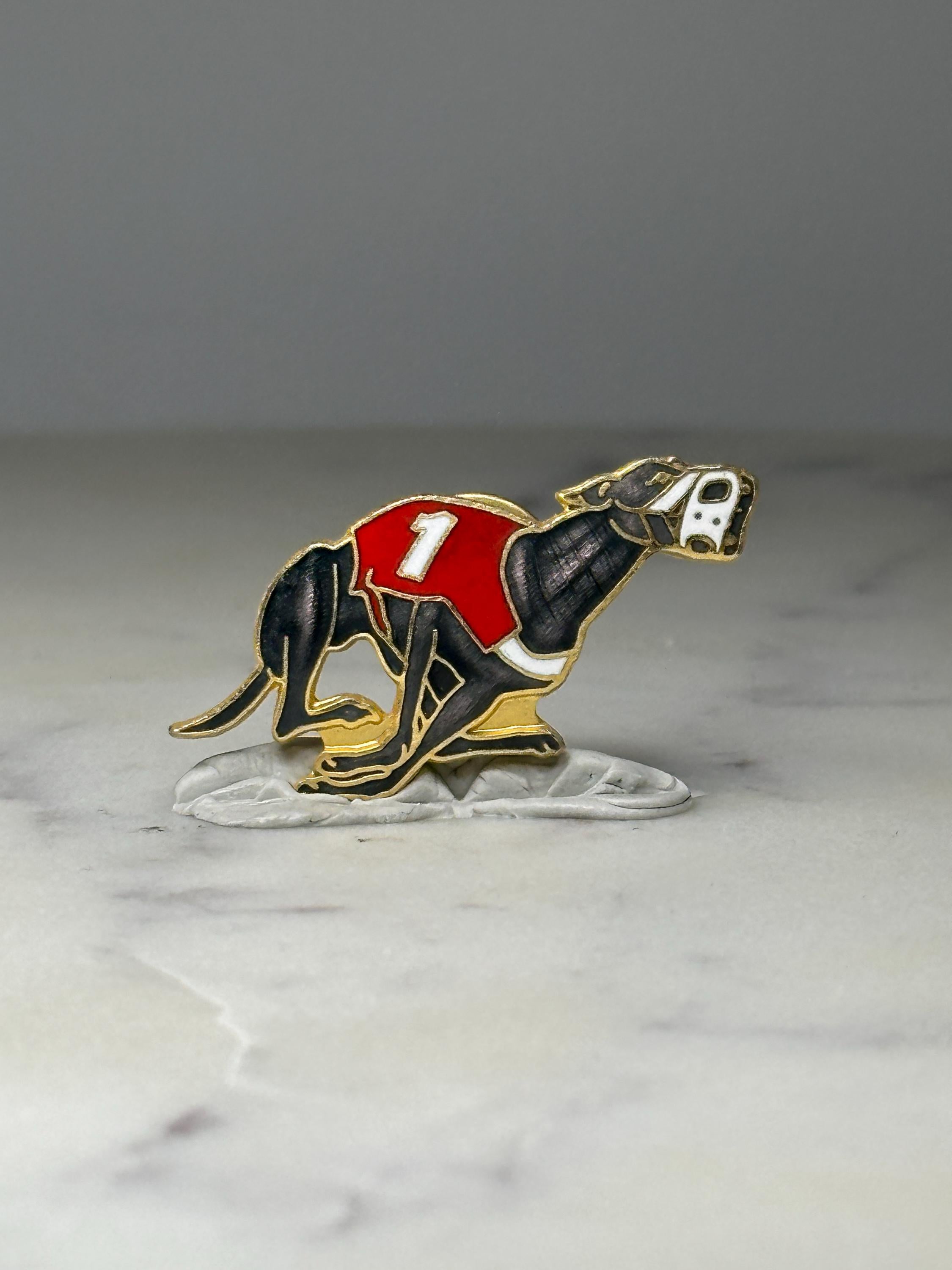 Greyhound Racing Dog Enamel Pin: Red Gold Tone - Vintage Sport Accessory