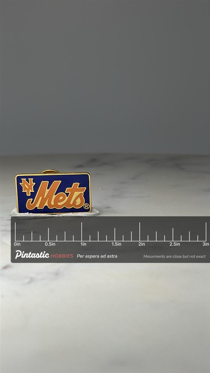 New York Mets Logo Enamel Pin: Blue & Orange - MLB Accessory with ruler overlay for size reference