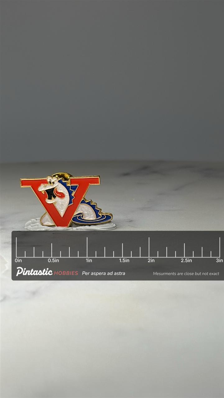 Vermont Lake Monsters Pin Minor League Baseball Mascot Lapel Pin VT Team Logo with ruler overlay for size reference