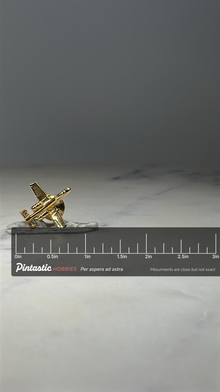 Business Jet Pin Gold Tone Executive Aircraft Lapel Pin Aviation Gift with ruler overlay for size reference