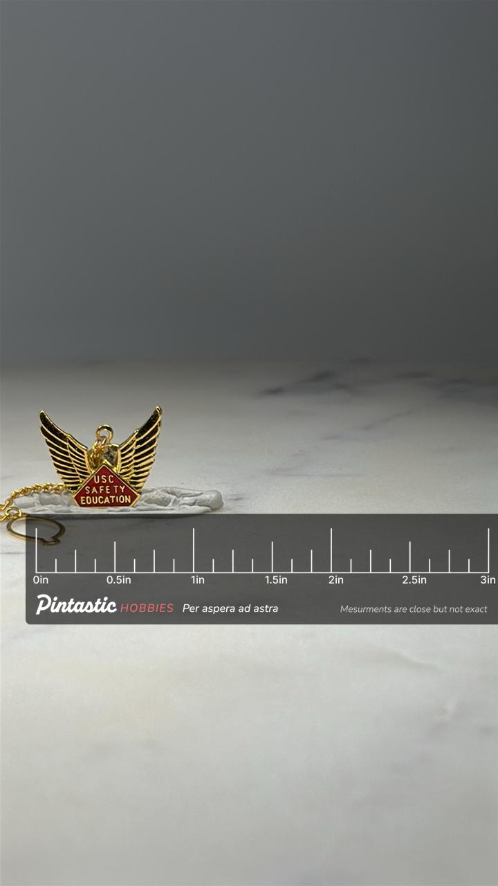 USC Safety Education Tie Tack: Gold Tone Enamel - Aviation Theme Accessory with ruler overlay for size reference