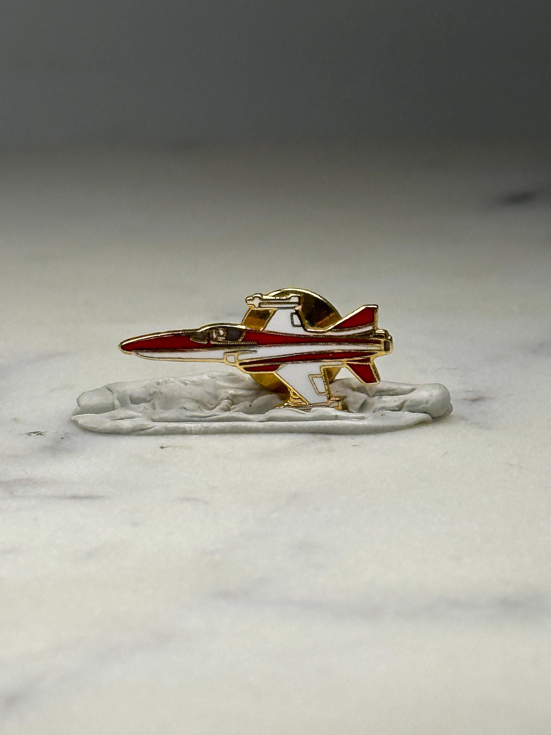 Red White Fighter Jet Pin Gold Tone Enamel Aviation Lapel Pin