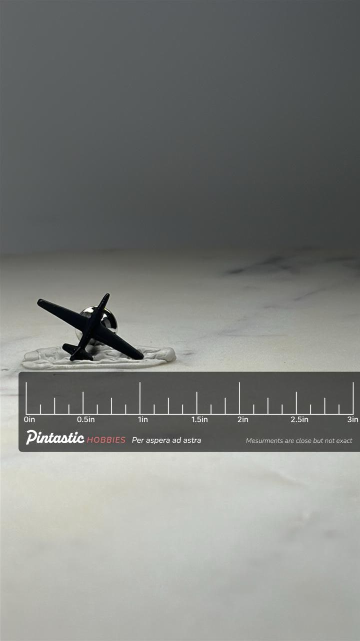 Vintage Airplane Pin Single Tail Aircraft Lapel Pin Aviation Collector Badge with ruler overlay for size reference