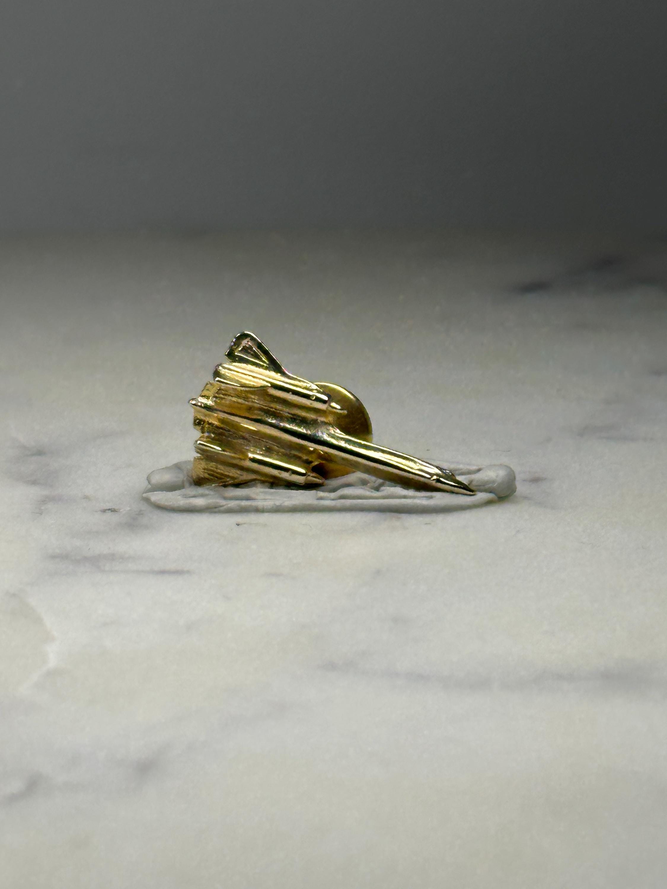 Delta Wing Interceptor Jet Pin Canard Style Military Aircraft Gold Lapel Pin