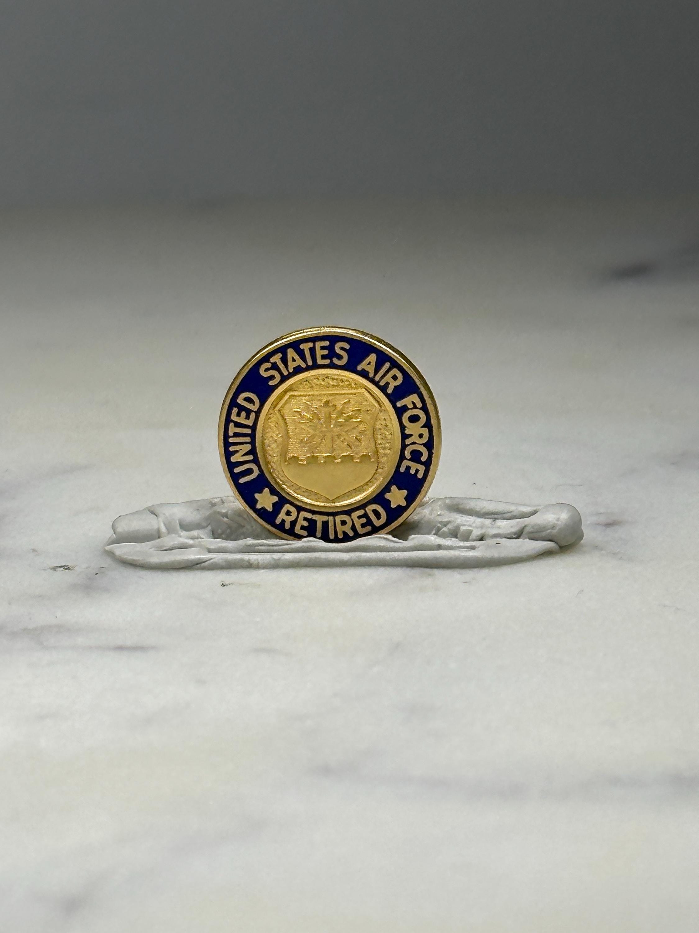 US Air Force Retired Pin: Gold Blue Enamel - Veteran Military