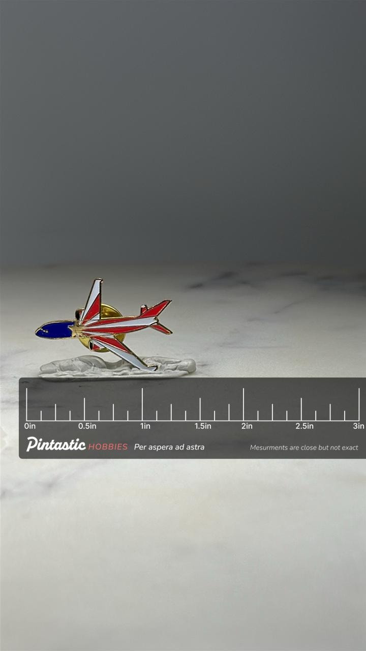Patriotic Airplane Lapel Pin: Red White Blue Enamel - Aviation Accessory with ruler overlay for size reference