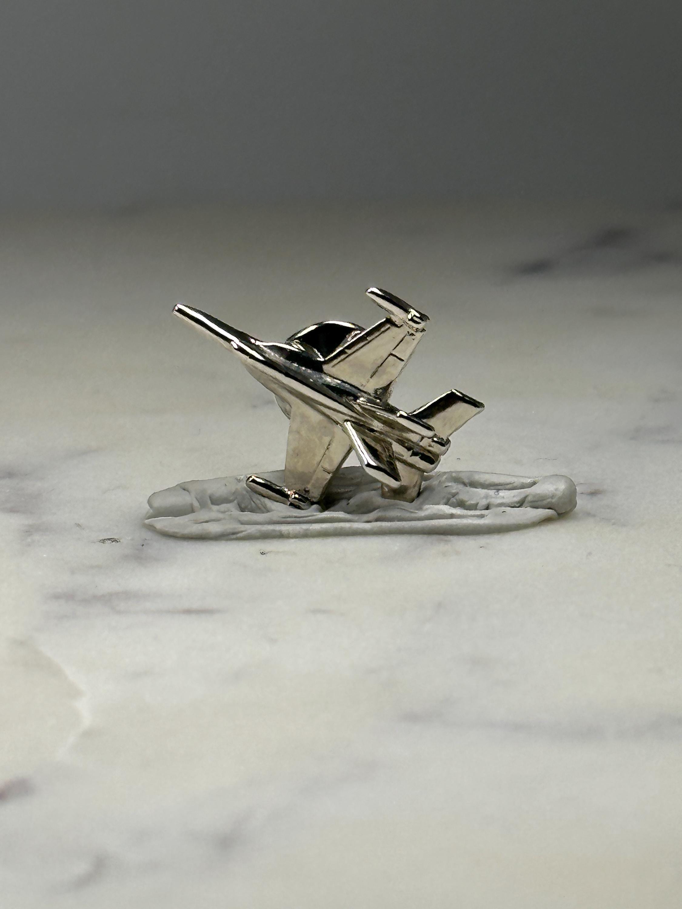 Fighter Jet Airplane Pin: Silver Tone Metal - Aviation Accessory