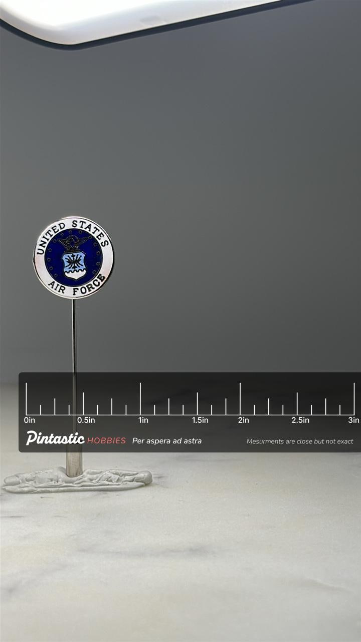 United States Air Force Stick Pin: Blue Enamel - Military Accessory with ruler overlay for size reference