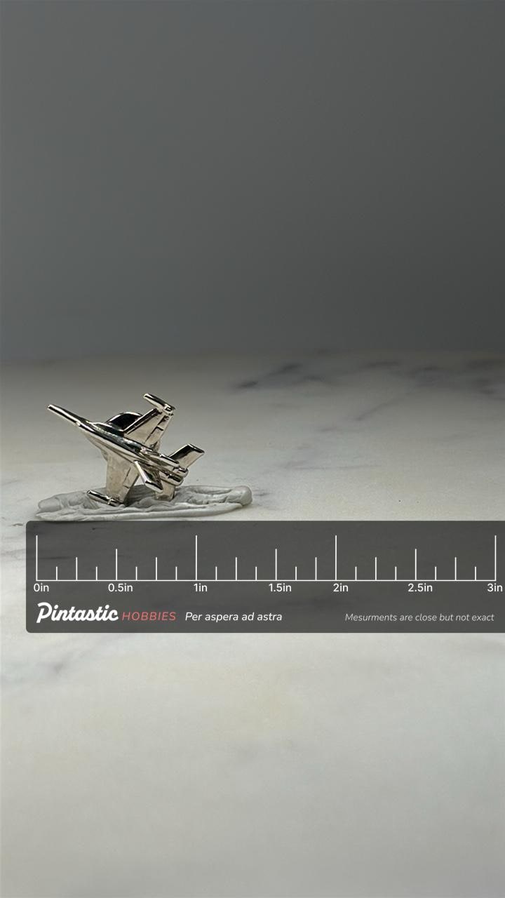 Fighter Jet Airplane Pin: Silver Tone Metal - Aviation Accessory with ruler overlay for size reference